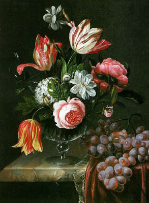 Anna Ruysch, Vase avec tulipes et roses sur une table en marbre